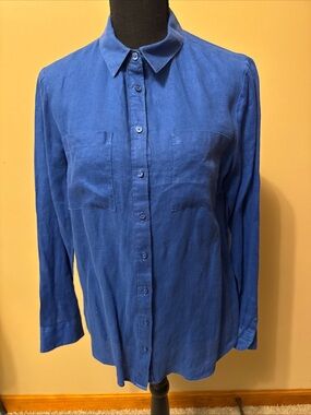 Boden Blue Button-Front Long-Sleeve Blouse